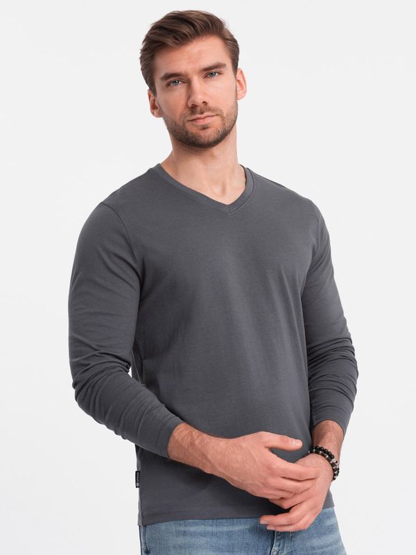 Ombre Ombre Men's unprinted longsleeve with a v-neck - graphite
