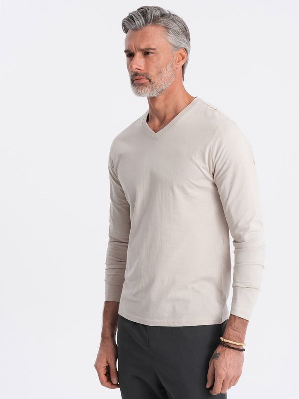 Ombre Ombre Men's unprinted longsleeve with v-neck - light beige