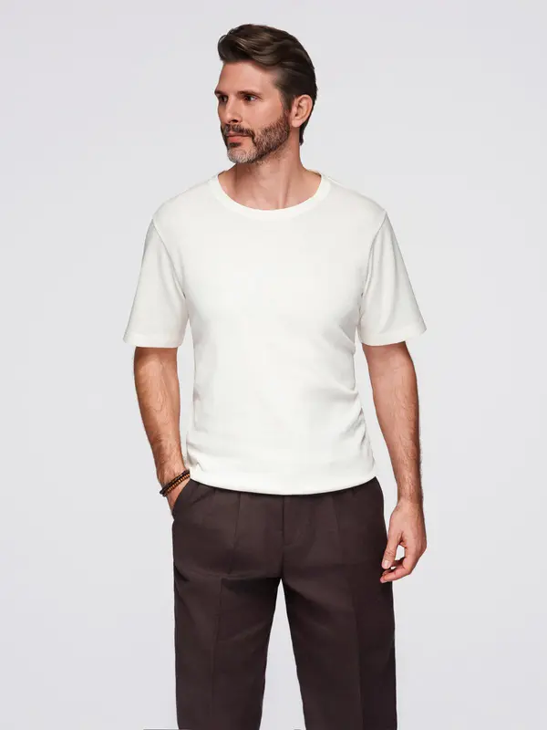 Ombre Ombre Men's waffle-textured T-shirt with round neckline - broken white
