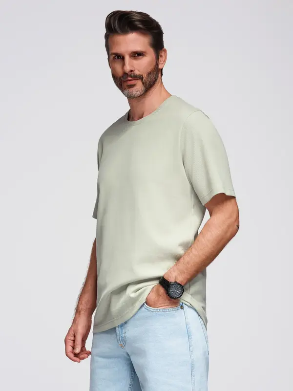 Ombre Ombre Men's waffle-textured T-shirt with round neckline - pistachio