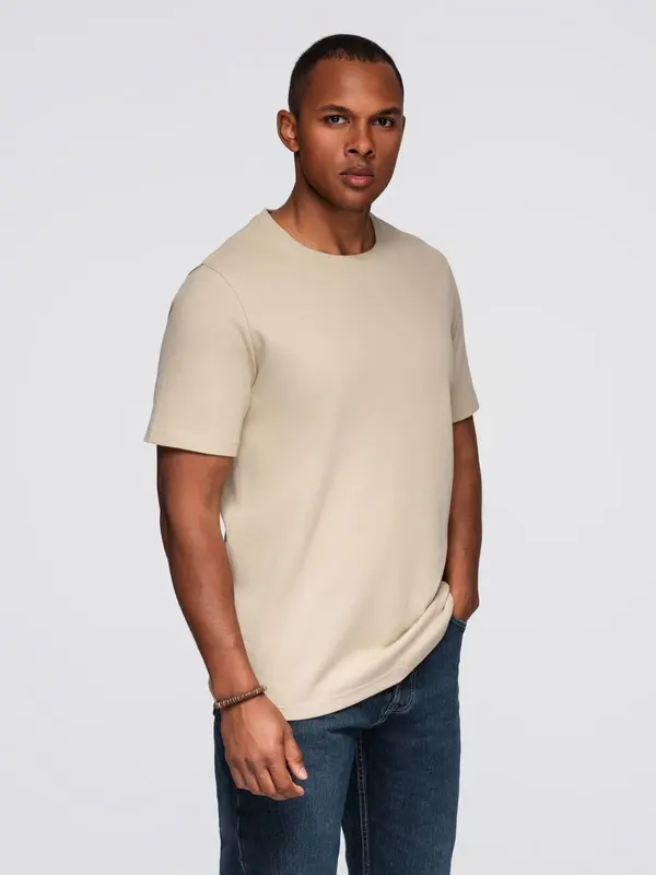 Ombre Ombre Men's waffle-textured T-shirt with round neckline - sand