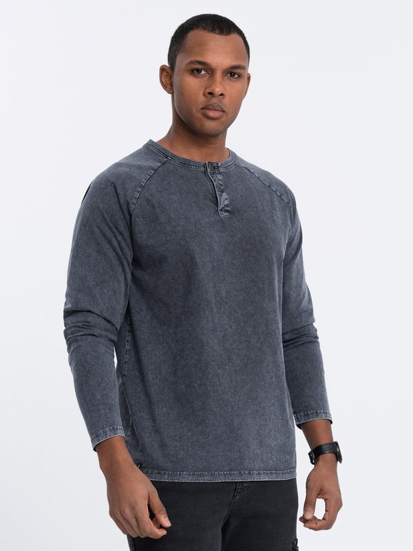 Ombre Ombre Men's wash henley longsleeve with raglan sleeves - dark blue