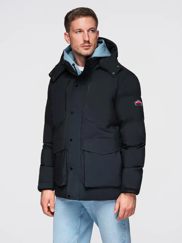 Ombre Ombre Men's winter jacket with detachable hood in waterproof material - black