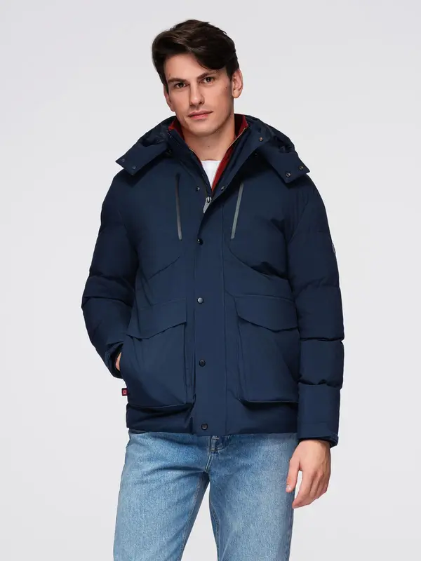Ombre Ombre Men's winter jacket with detachable hood made of waterproof material - navy blue