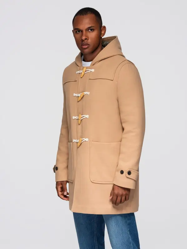 Ombre Ombre Men's wool and hooded duffle coat - light brown