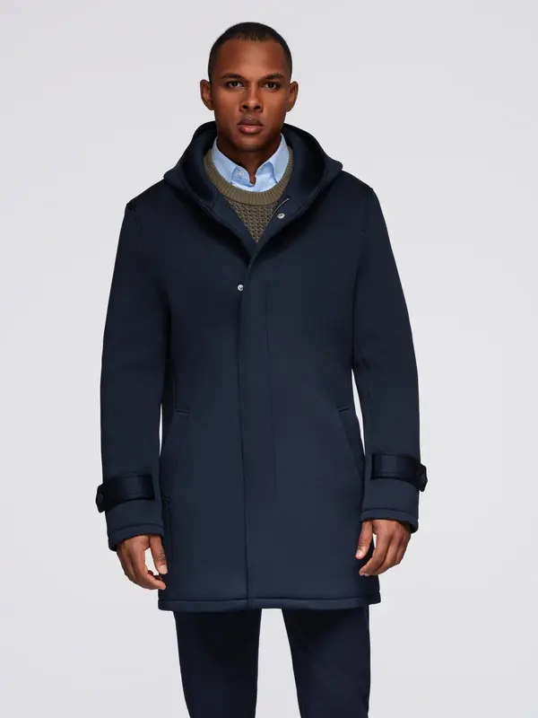 Ombre Ombre Minimalist men's mid-length coat with hood - navy blue