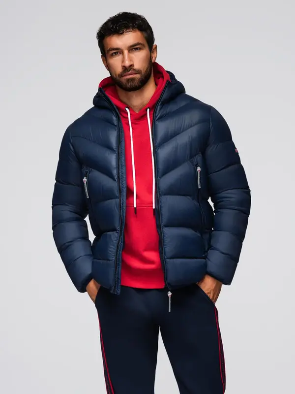 Ombre Ombre Modern men's quilted jacket of combined materials - navy blue