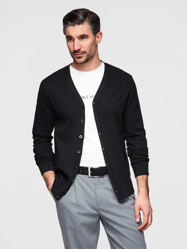 Ombre Ombre Monochrome knitted men's viscose cardigan - black