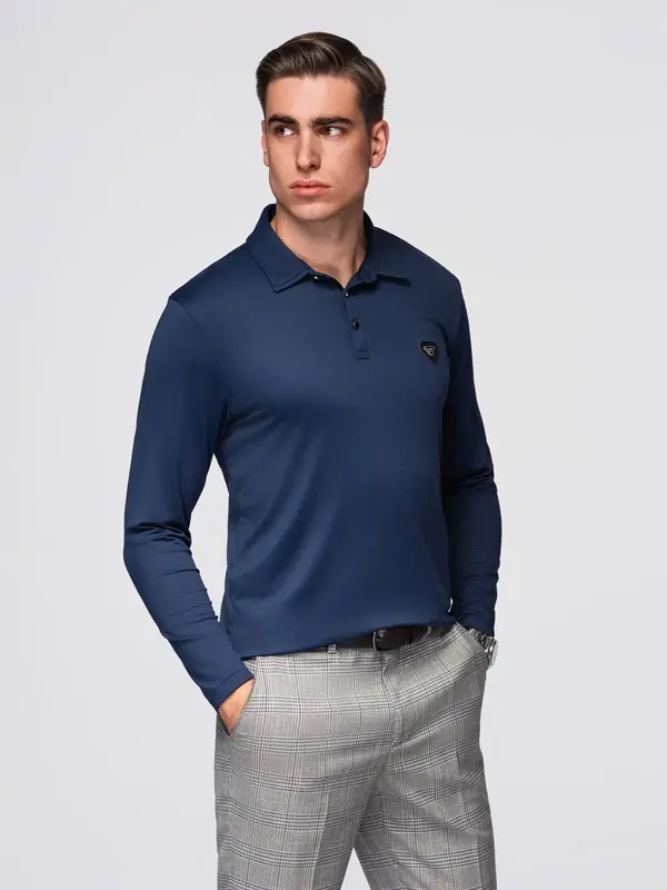 Ombre Ombre Polo long sleeve shirt with elegant branded buttons - navy blue