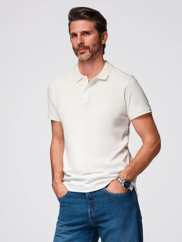 Ombre Ombre Polo shirt in cotton pique knit - ecru