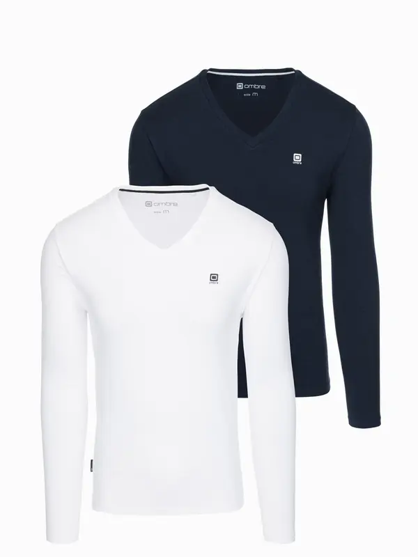 Ombre Ombre Set of 2x men's SLIM FIT longsleeve with logo and V-neck