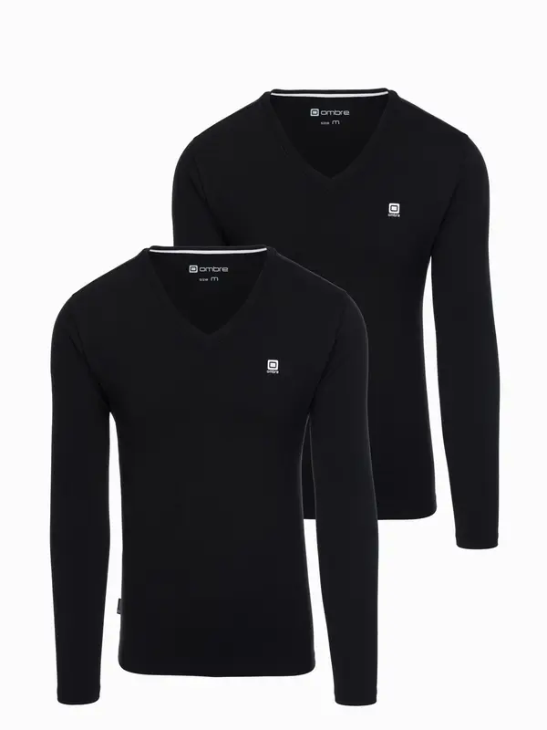 Ombre Ombre Set of 2x men's SLIM FIT longsleeve with V neckline and logo