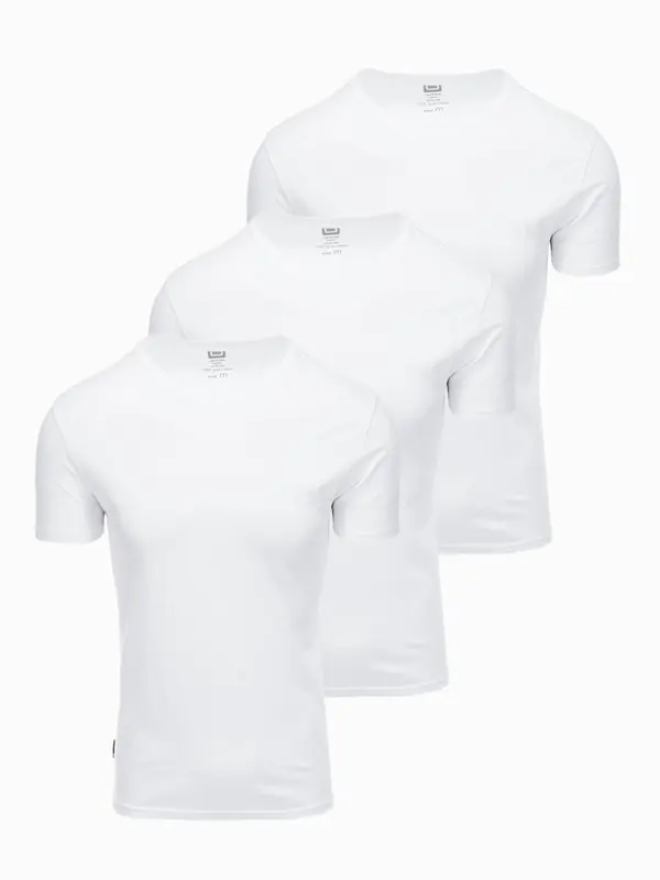 Ombre Ombre Set of men's BASIC cotton shirts with round neckline - 3x white