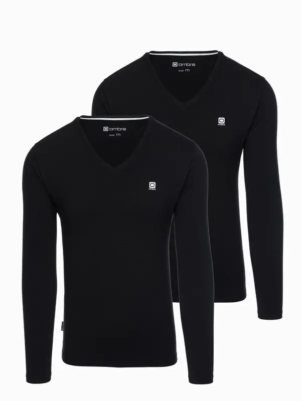 Ombre Ombre Set of men's SLIM FIT longsleeves with V neckline and logo 2-pack