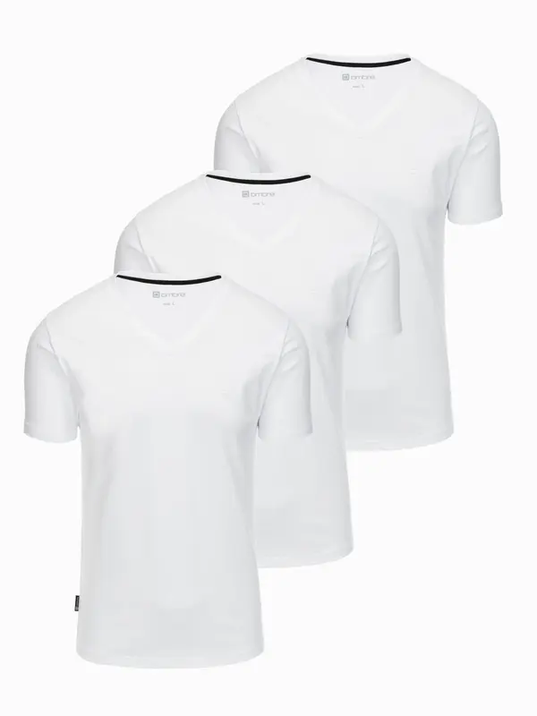 Ombre Ombre Set of shirts with V neckline and elastane and subtle logo 3-pack