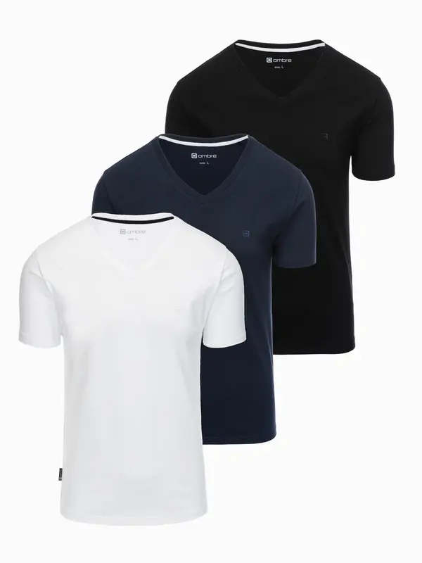 Ombre Ombre Set of shirts with V neckline and elastane and subtle logo 3-pack