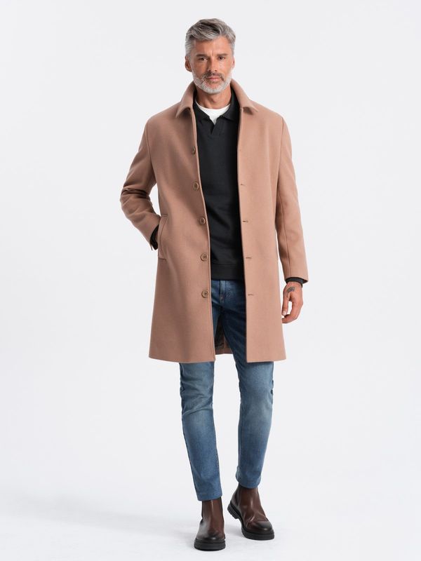 Ombre Ombre Single-breasted men's long coat with collar and bolster - brown