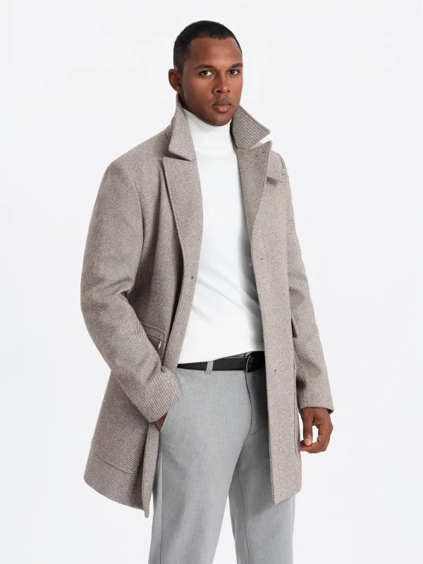 Ombre Ombre Single-breasted patterned men's coat with pockets - ash