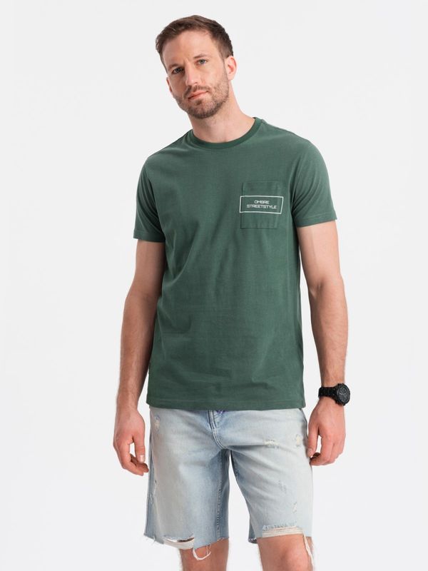 Ombre Ombre Streetstyle men's cotton t-shirt with pocket print - dark green