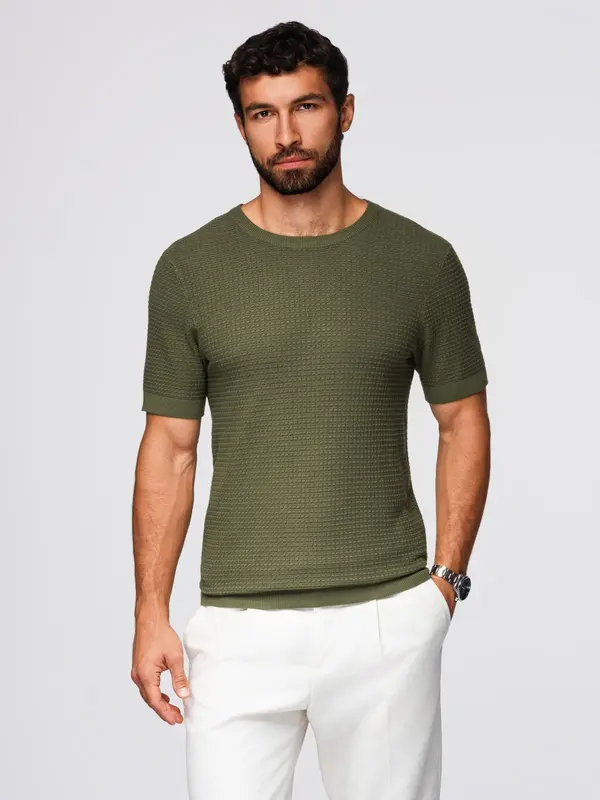 Ombre Ombre Structured knitted shirt for men - olive
