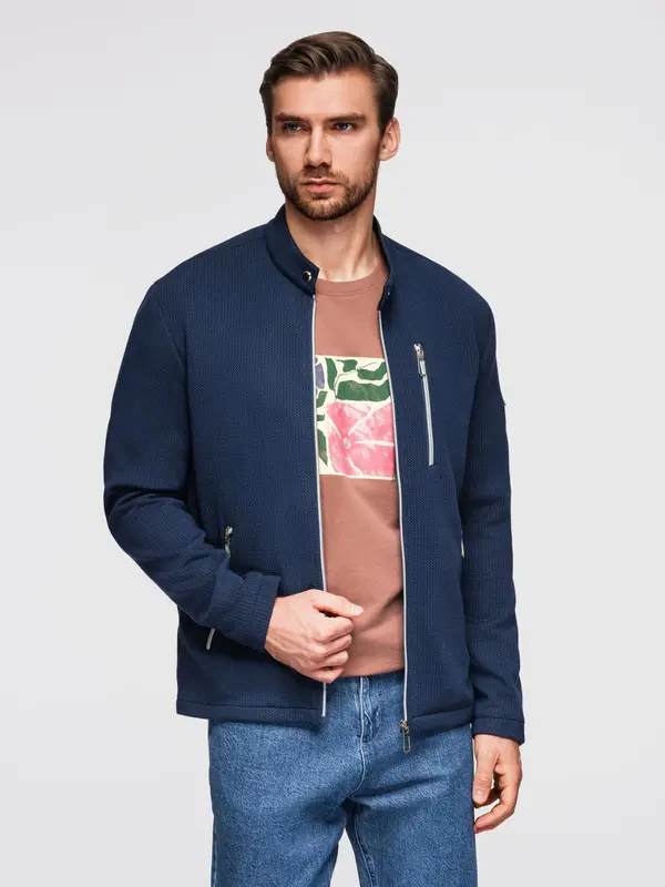 Ombre Ombre Structured men's biker jacket with stand-up collar - dark blue