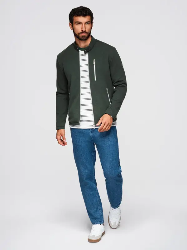 Ombre Ombre Structured men's biker jacket with stand-up collar - dark green