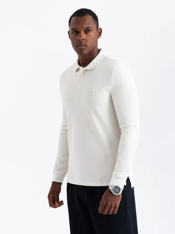 Ombre Ombre Structured men's polo longsleeve with patch - white
