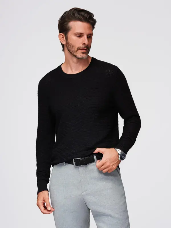 Ombre Ombre Structured men's sweater with round neckline - black