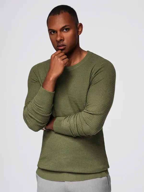 Ombre Ombre Structured men's sweater with round neckline - olive