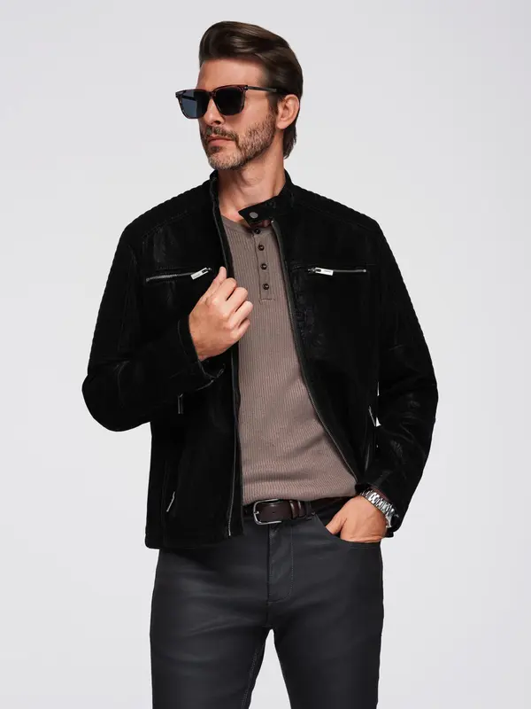 Ombre Ombre Stylish men's eco leather biker jacket with collar