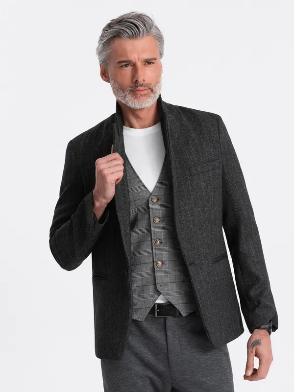 Ombre Ombre Stylish men's jacquard blazer with delicate stripes - graphite
