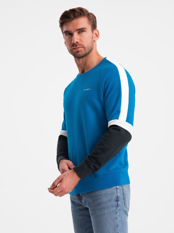 Ombre Ombre Tri-color men's sweatshirt with raglan sleeves - blue