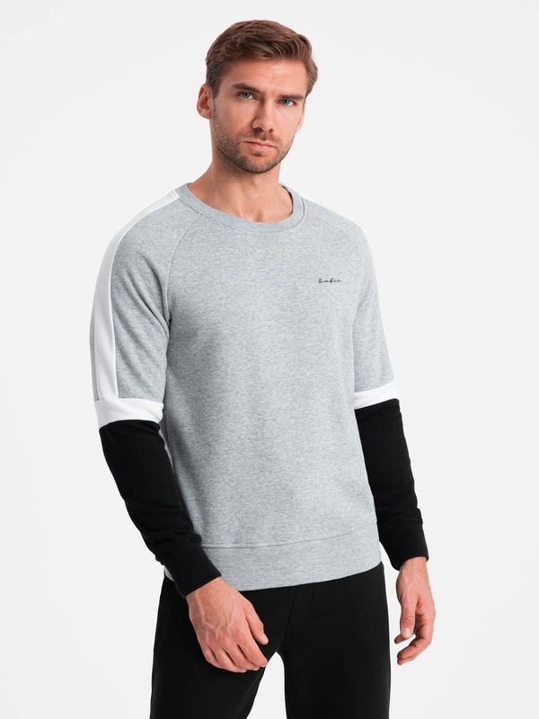 Ombre Ombre Tri-color men's sweatshirt with raglan sleeves - gray