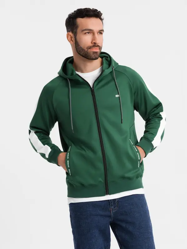 Ombre Ombre Unzipped men's hooded sweatshirt with piping - dark green