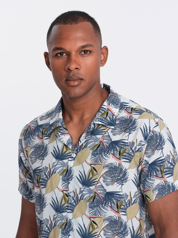 Ombre Ombre Viscose patterned men's short sleeve shirt - palm trees