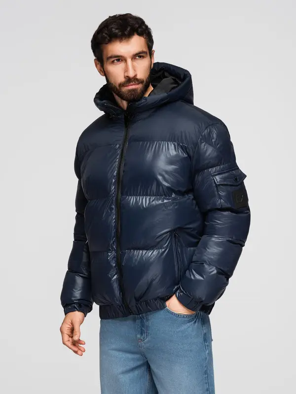 Ombre Ombre Warm men's puffer jacket with welts - navy blue