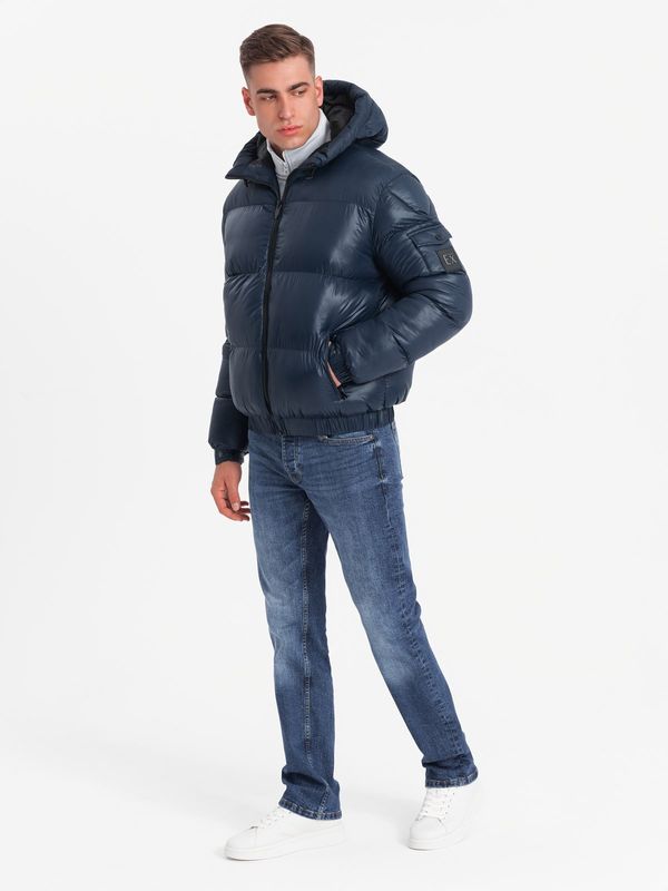 Ombre Ombre Warm men's puffer jacket with welts - navy blue