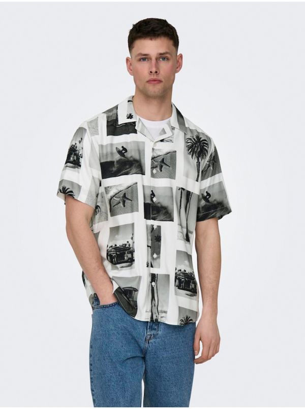 Only ONLY & SONS Black & White Men's Patterned Nano Shirt