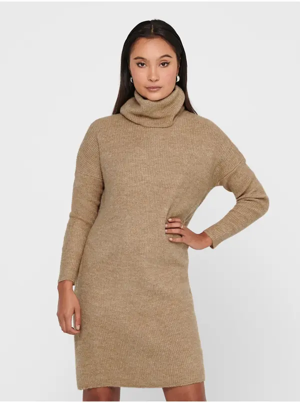 Only Only - Women's Turtleneck Dress - Onljana L/S Cowlnck Dress Wool Kn Noos 15140166 Indian Tan