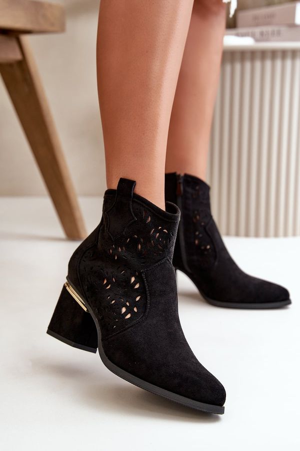 Kesi Openwork ankle boots Cowgirl Boots Zip Fastened Black Vosilara