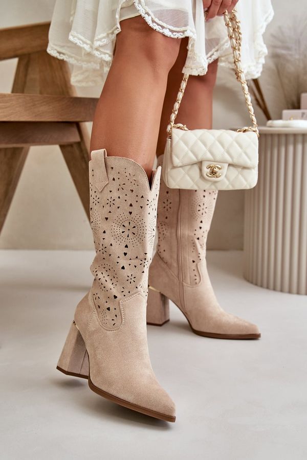 Kesi Openwork Ankle Boots With Pointed Toe Eco Suede Beige Nevithra