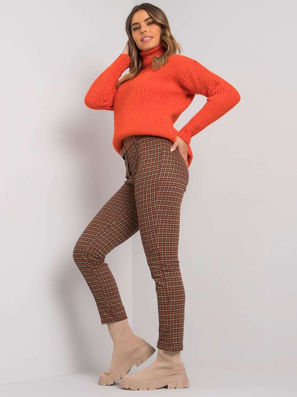 Fashionhunters Orange and beige plaid trousers