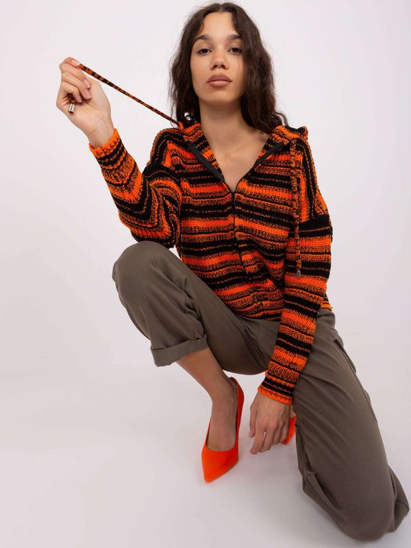 Fashionhunters Orange and black hooded cardigan