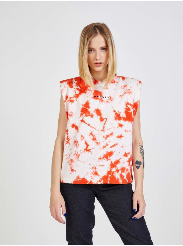 Replay Orange and White Womens Batik T-Shirt Replay - Women