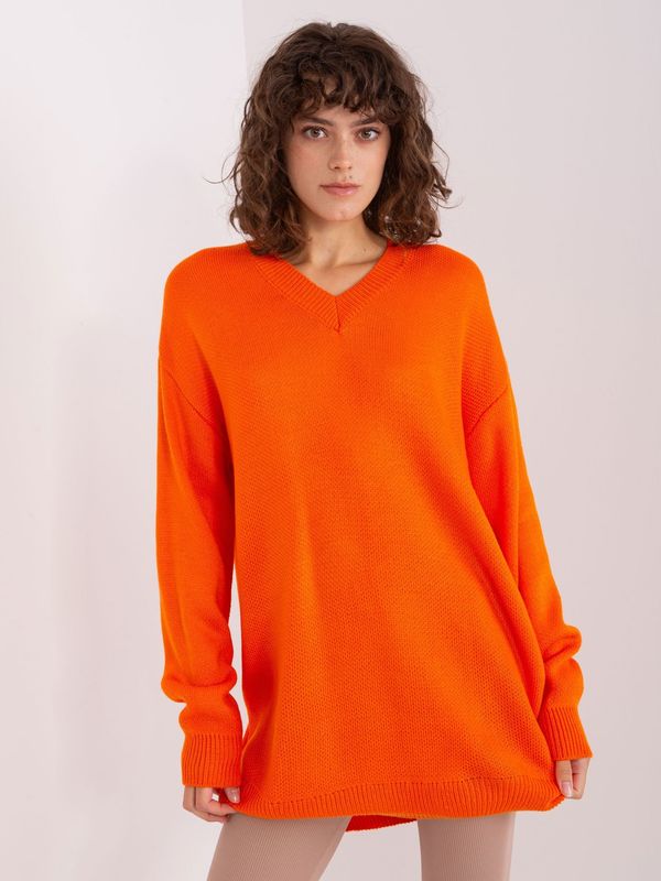 Fashionhunters Orange loose knitted dress