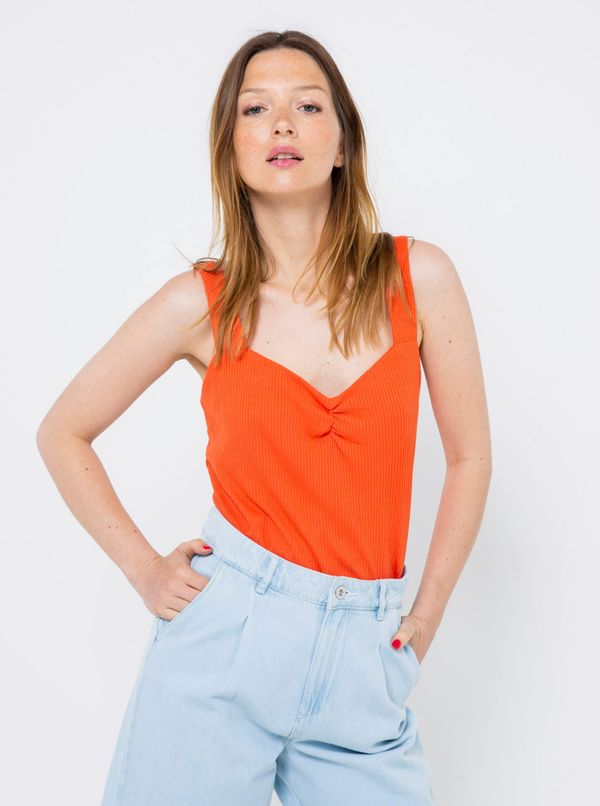 CAMAIEU Orange Ribbed Tank Top CAMAIEU - Women