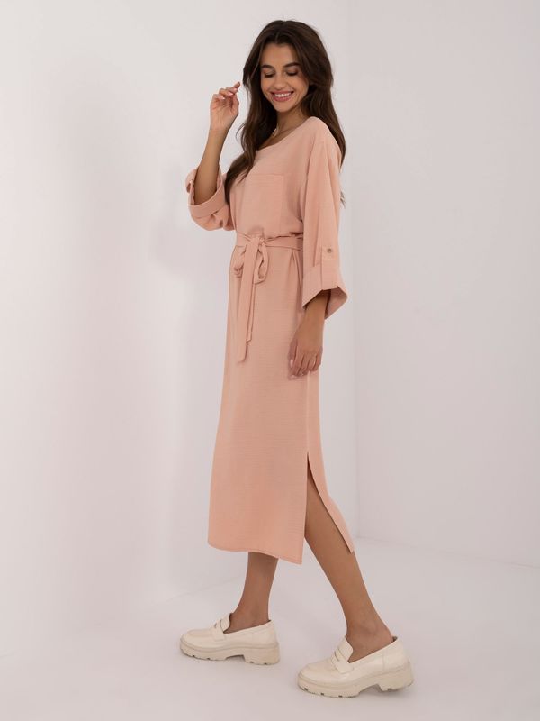 Fashionhunters Orange simple casual dress with belt