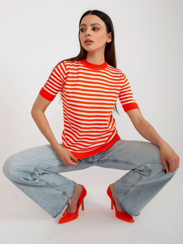 Fashionhunters Orange-white striped casual blouse