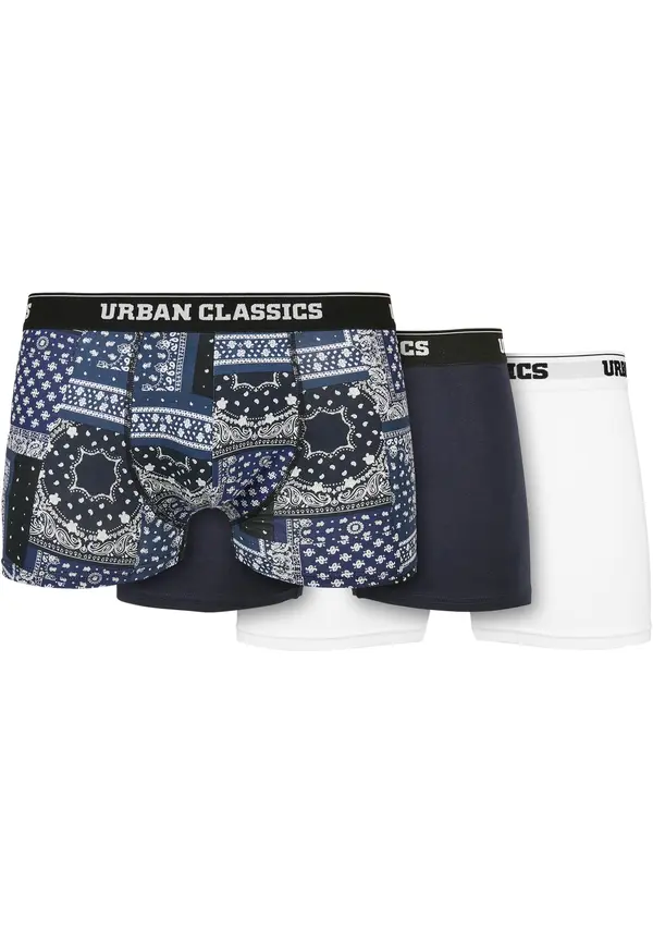 Urban Classics Organic Boxer Shorts 3-Pack Navy+Navy+White Scarf