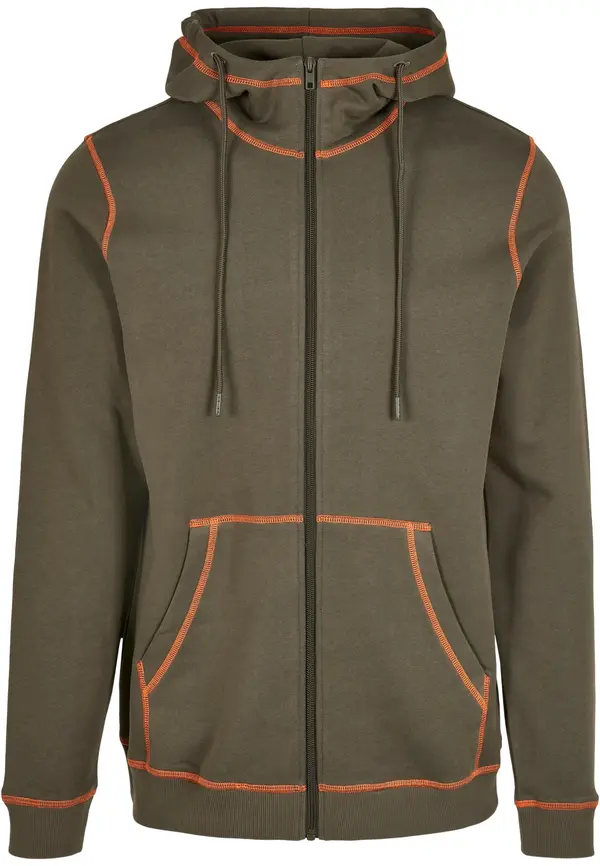 Urban Classics Organic Contrast Flatlock Stitched Zipper Hoody Olive/Rusty